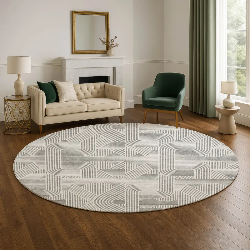 Luxury Washable Indoor/Outdoor The Reserve Gray 8\' x 8\' Round Rug