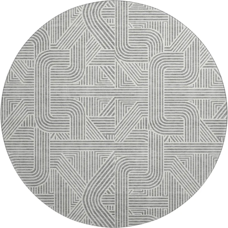 Luxury Washable Indoor/Outdoor The Reserve Gray 8\' x 8\' Round Rug