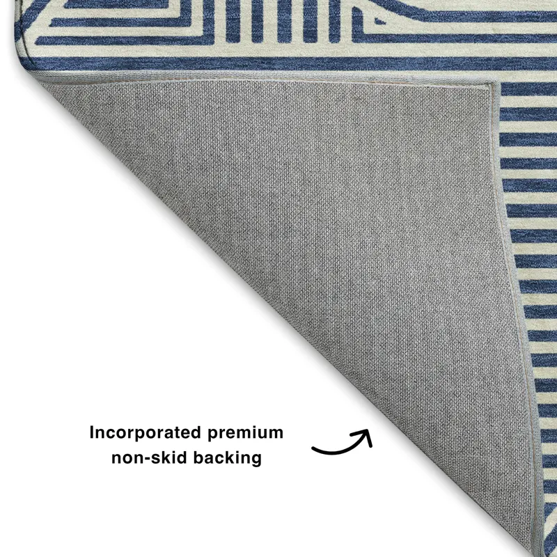 Luxury Washable Indoor/Outdoor The Reserve Navy 2\'3\" x 7\'6\" Runner Rug