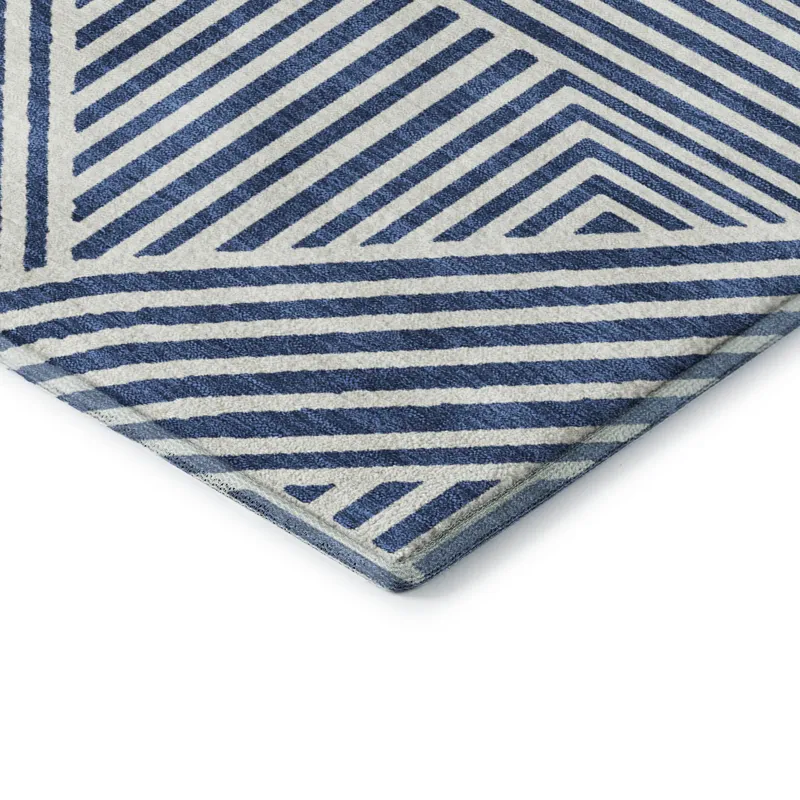 Luxury Washable Indoor/Outdoor The Reserve Navy 2\'3\" x 7\'6\" Runner Rug