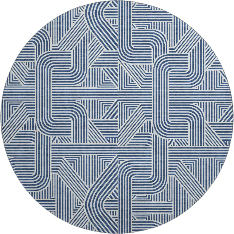 Luxury Washable Indoor/Outdoor The Reserve Navy 8\' x 8\' Round Rug