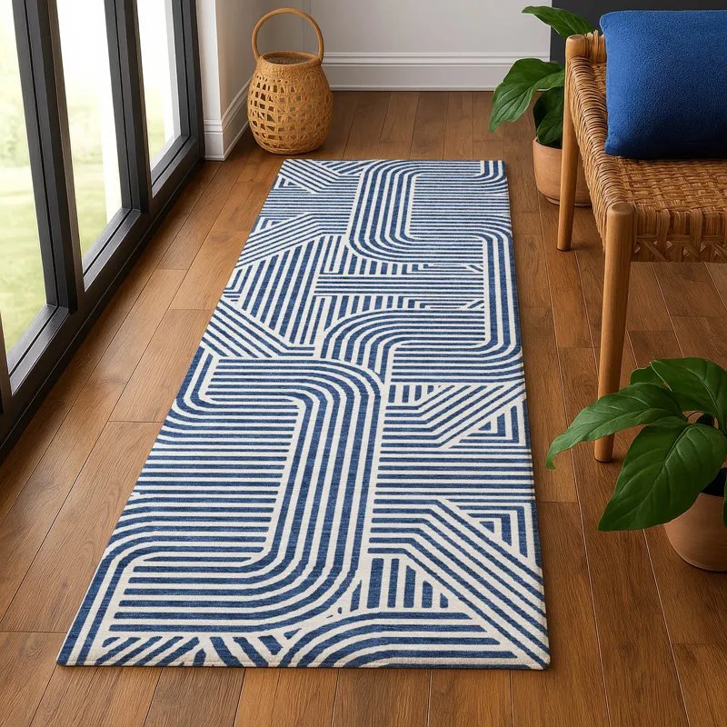 Luxury Washable Indoor/Outdoor The Reserve Navy 2\'3\" x 7\'6\" Runner Rug