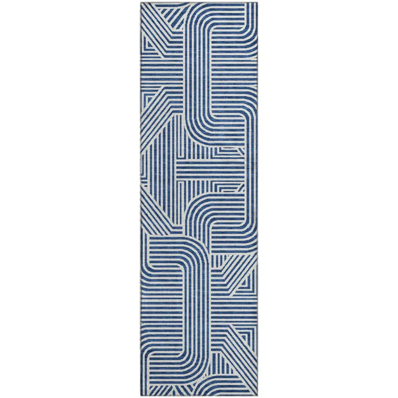 Luxury Washable Indoor/Outdoor The Reserve Navy 2\'3\" x 7\'6\" Runner Rug