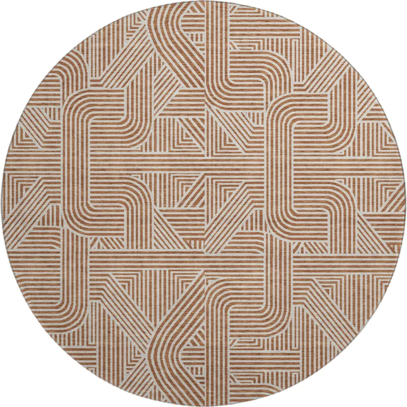Luxury Washable Indoor/Outdoor The Reserve Paprika 8\' x 8\' Round Rug