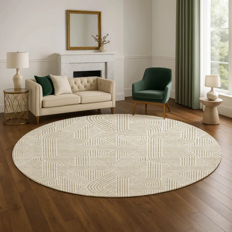 Luxury Washable Indoor/Outdoor The Reserve Putty 8\' x 8\' Round Rug