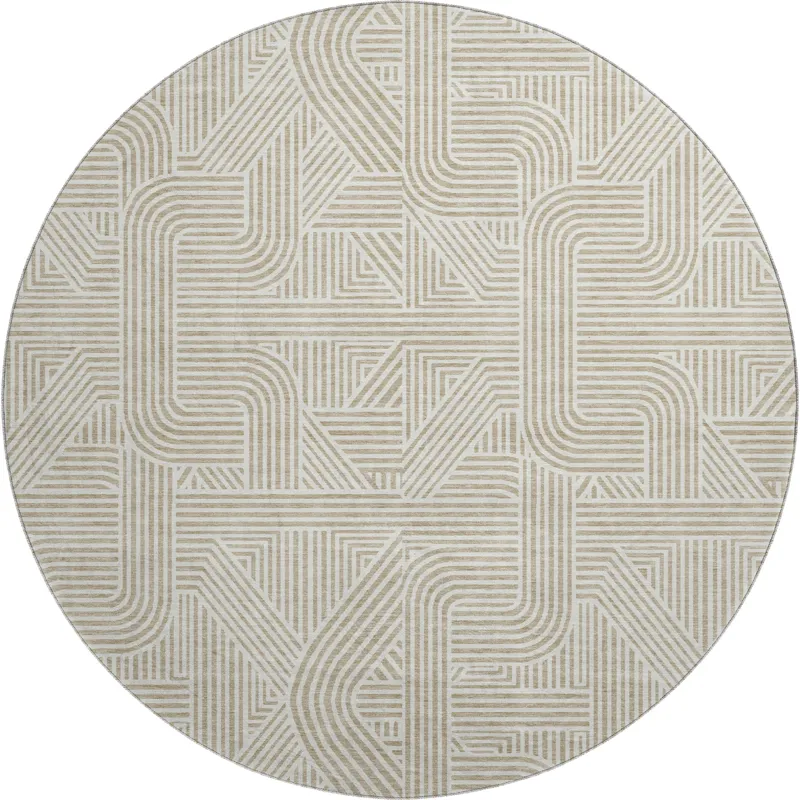 Luxury Washable Indoor/Outdoor The Reserve Putty 8\' x 8\' Round Rug