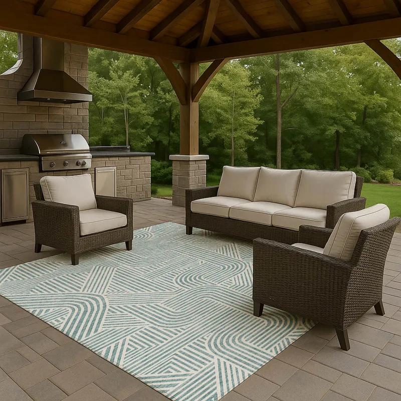 Luxury Washable Indoor/Outdoor The Reserve Teal 5\' x 7\'6\" Rug