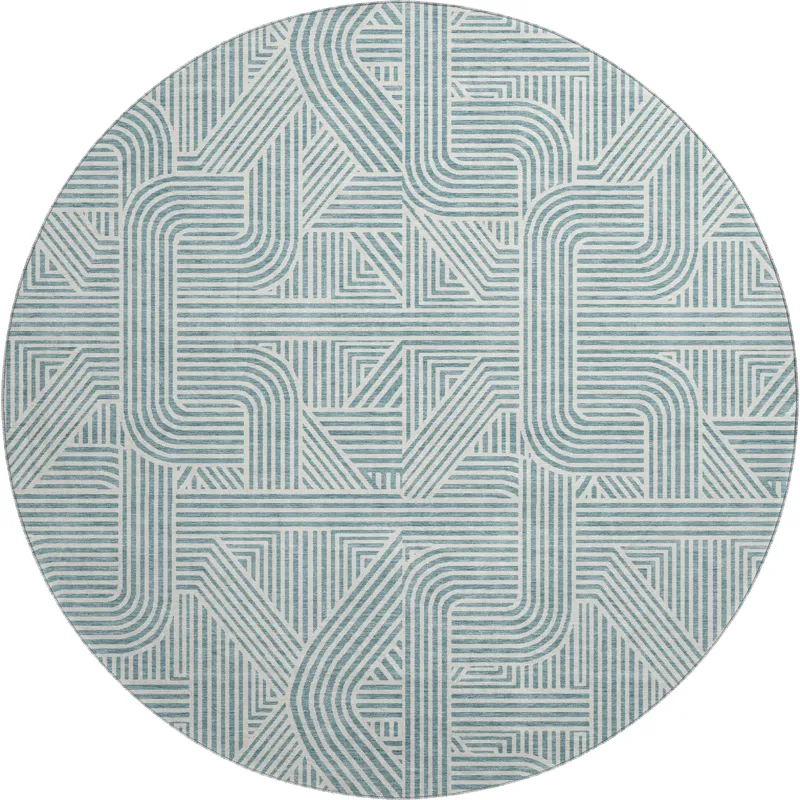 Luxury Washable Indoor/Outdoor The Reserve Teal 8\' x 8\' Round Rug