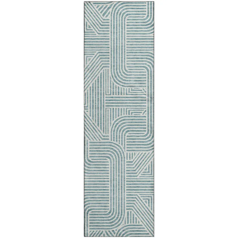 Luxury Washable Indoor/Outdoor The Reserve Teal 2\'3\" x 7\'6\" Runner Rug