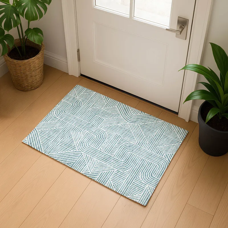Luxury Washable Indoor/Outdoor The Reserve Teal 1\'8\" x 2\'6\" Rug