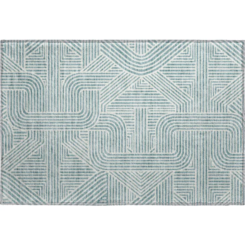Luxury Washable Indoor/Outdoor The Reserve Teal 1\'8\" x 2\'6\" Rug