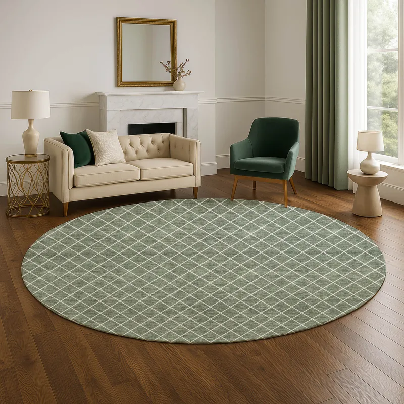 Luxury Washable Indoor/Outdoor The Reserve Basil 8\' x 8\' Round Rug