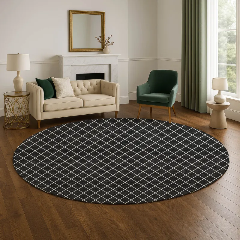 Luxury Washable Indoor/Outdoor The Reserve Black 8\' x 8\' Round Rug