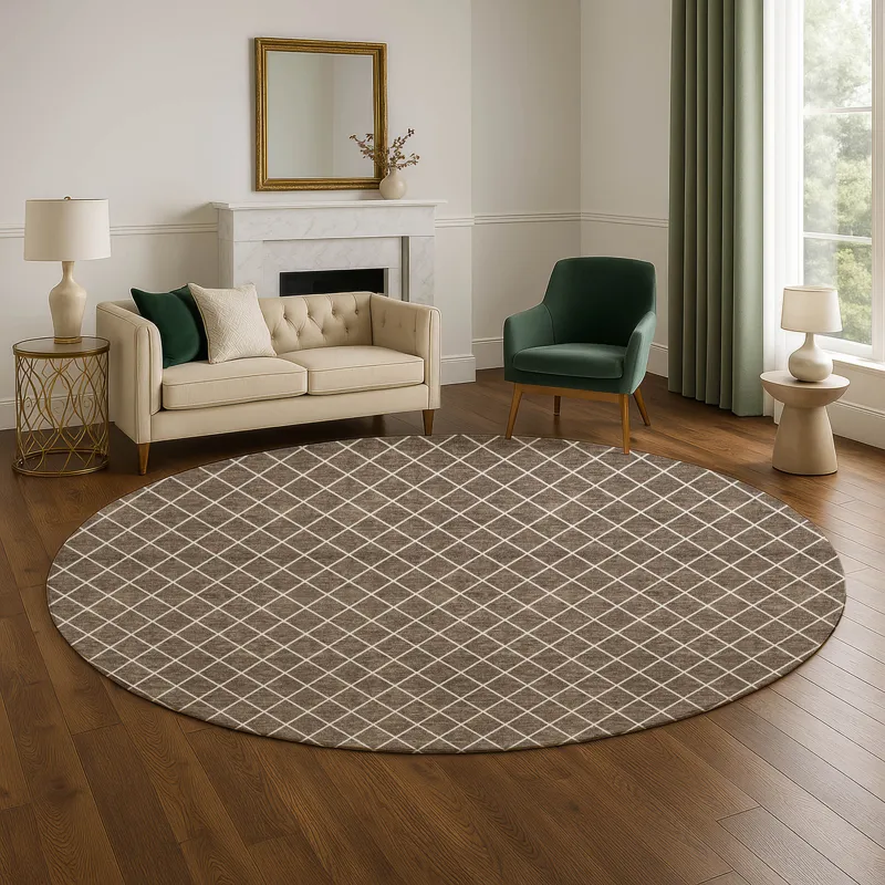 Luxury Washable Indoor/Outdoor The Reserve Brown 8\' x 8\' Round Rug