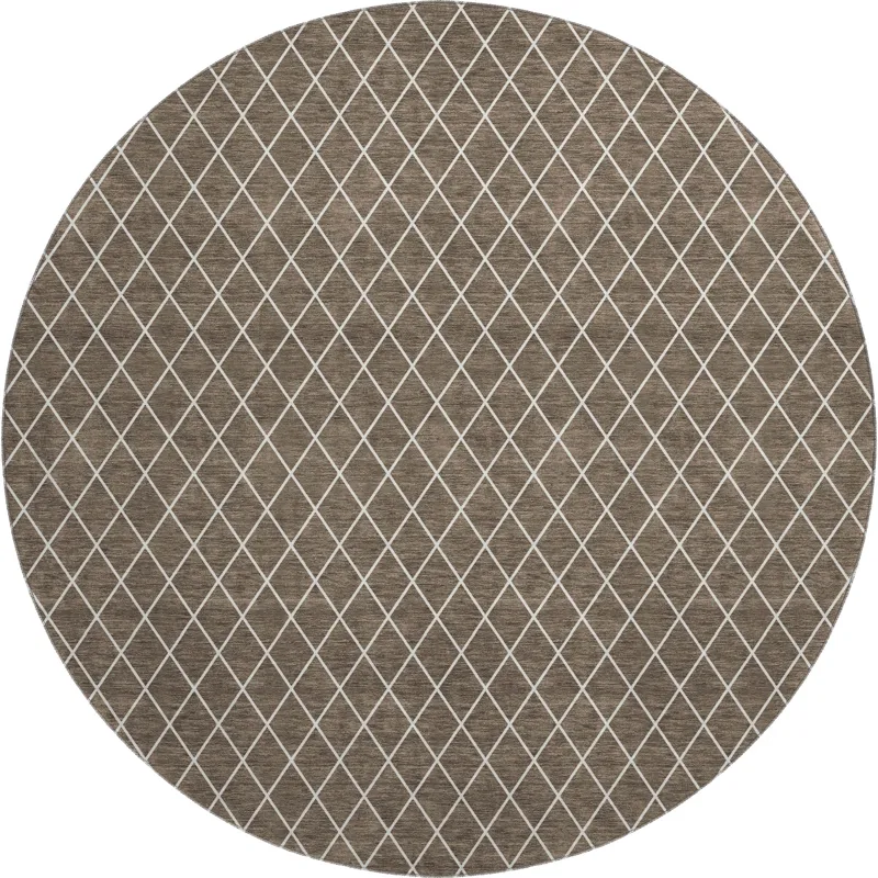Luxury Washable Indoor/Outdoor The Reserve Brown 8\' x 8\' Round Rug