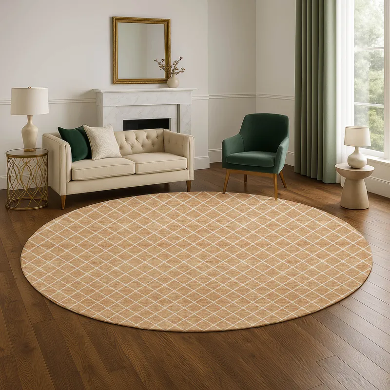 Luxury Washable Indoor/Outdoor The Reserve Copper 8\' x 8\' Round Rug