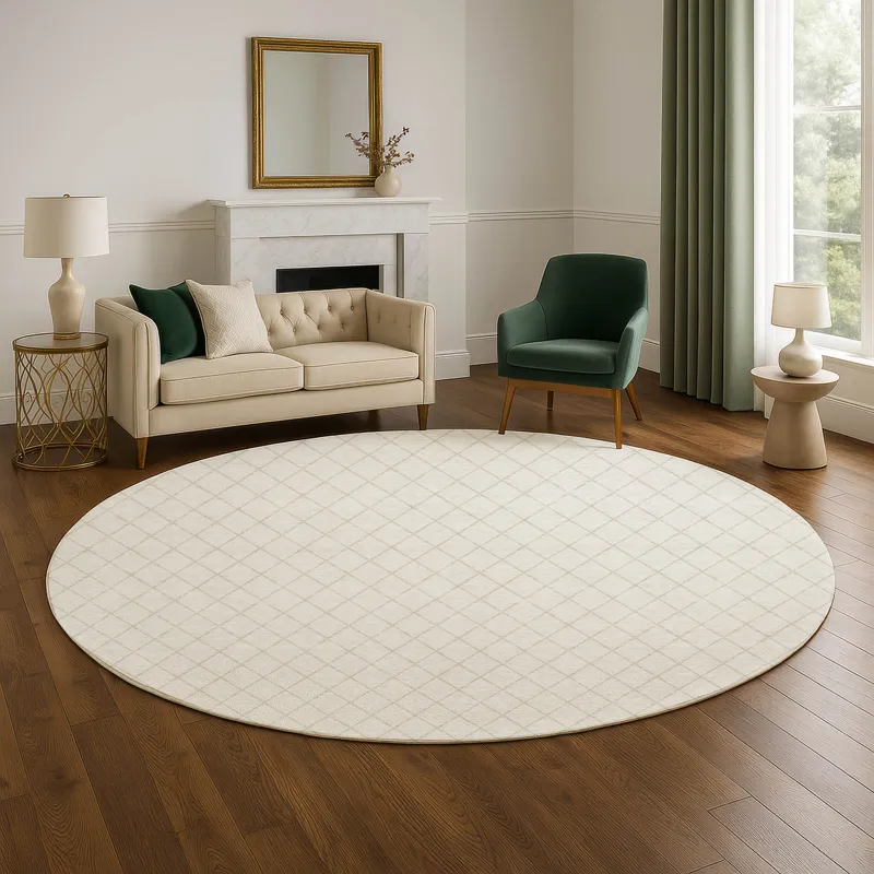 Luxury Washable Indoor/Outdoor The Reserve Ivory 8\' x 8\' Round Rug