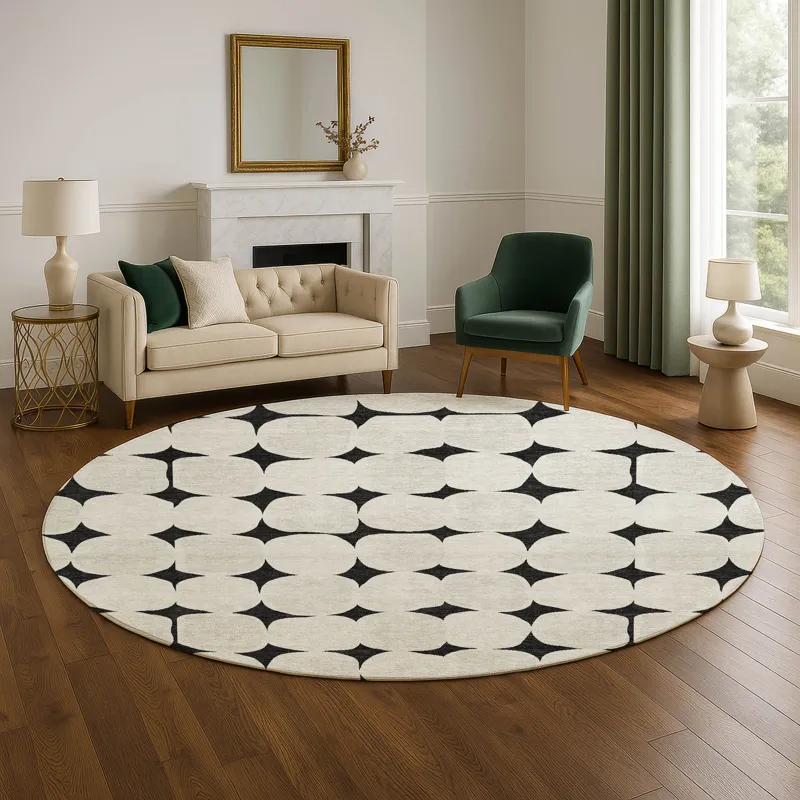 Luxury Washable Indoor/Outdoor The Reserve Black 8\' x 8\' Round Rug