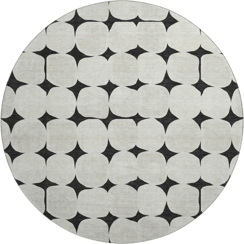 Luxury Washable Indoor/Outdoor The Reserve Black 8\' x 8\' Round Rug