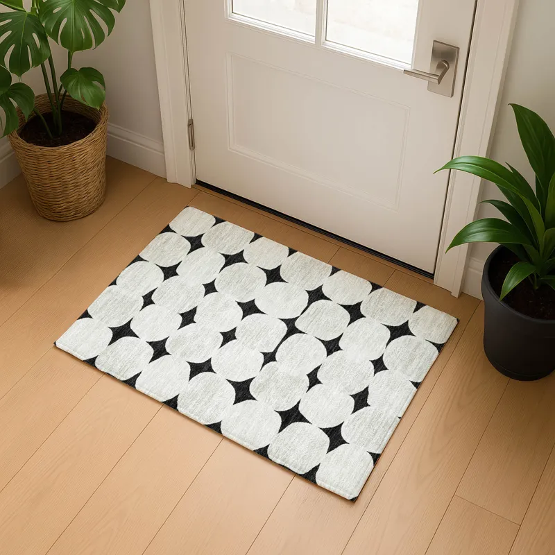 Luxury Washable Indoor/Outdoor The Reserve Black 1\'8\" x 2\'6\" Rug