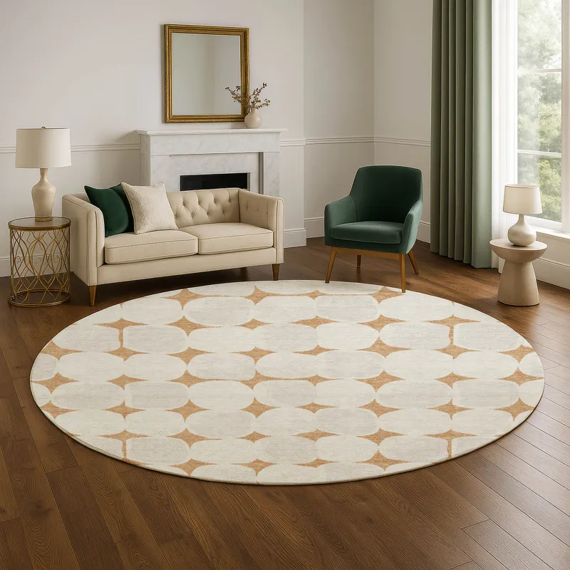 Luxury Washable Indoor/Outdoor The Reserve Copper 8\' x 8\' Round Rug