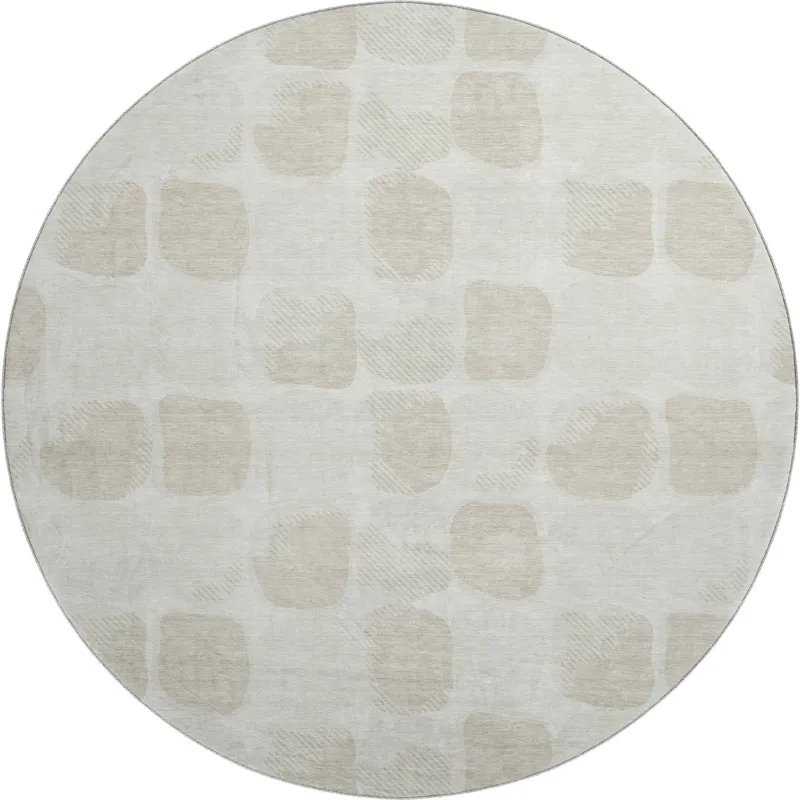 Luxury Washable Indoor/Outdoor The Reserve Ivory 8\' x 8\' Round Rug