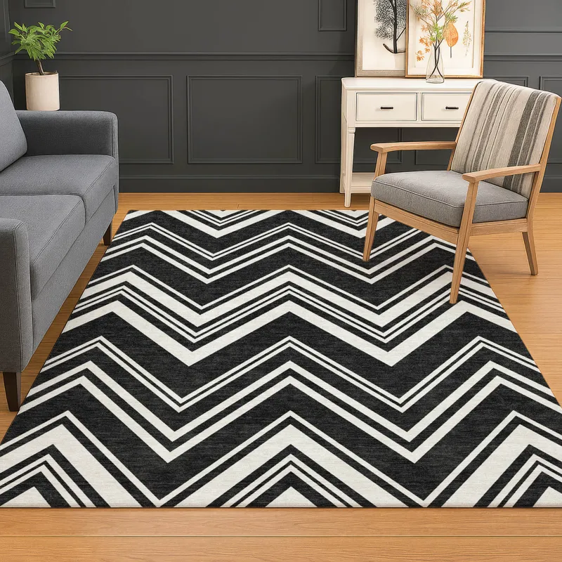 Luxury Washable Indoor/Outdoor The Reserve Black 5\' x 7\'6\" Rug