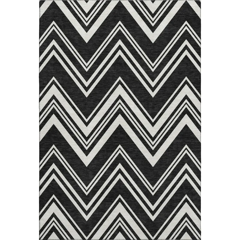 Luxury Washable Indoor/Outdoor The Reserve Black 5\' x 7\'6\" Rug