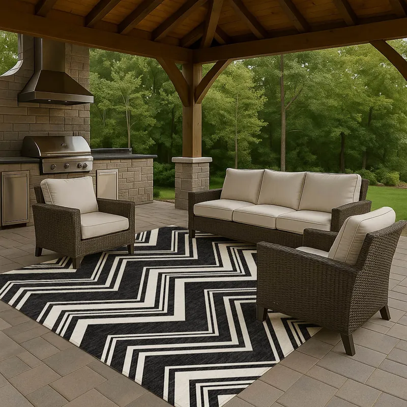 Luxury Washable Indoor/Outdoor The Reserve Black 5\' x 7\'6\" Rug
