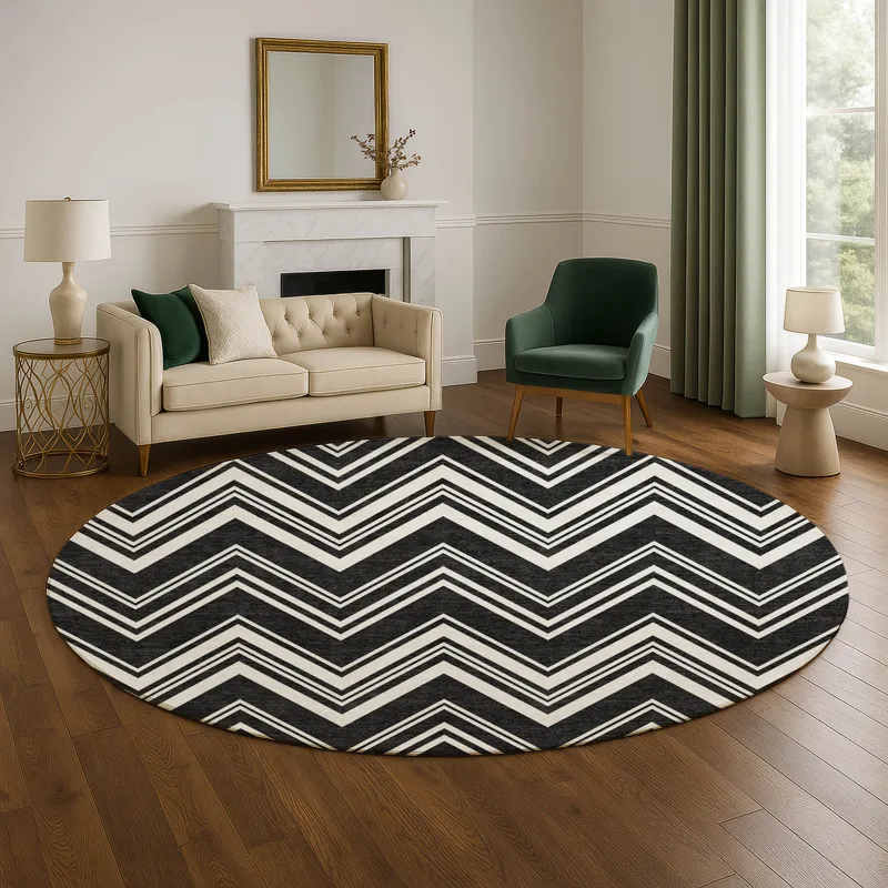 Luxury Washable Indoor/Outdoor The Reserve Black 8\' x 8\' Round Rug