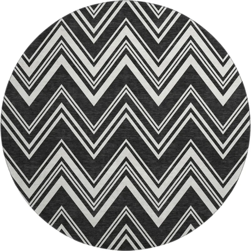 Luxury Washable Indoor/Outdoor The Reserve Black 8\' x 8\' Round Rug