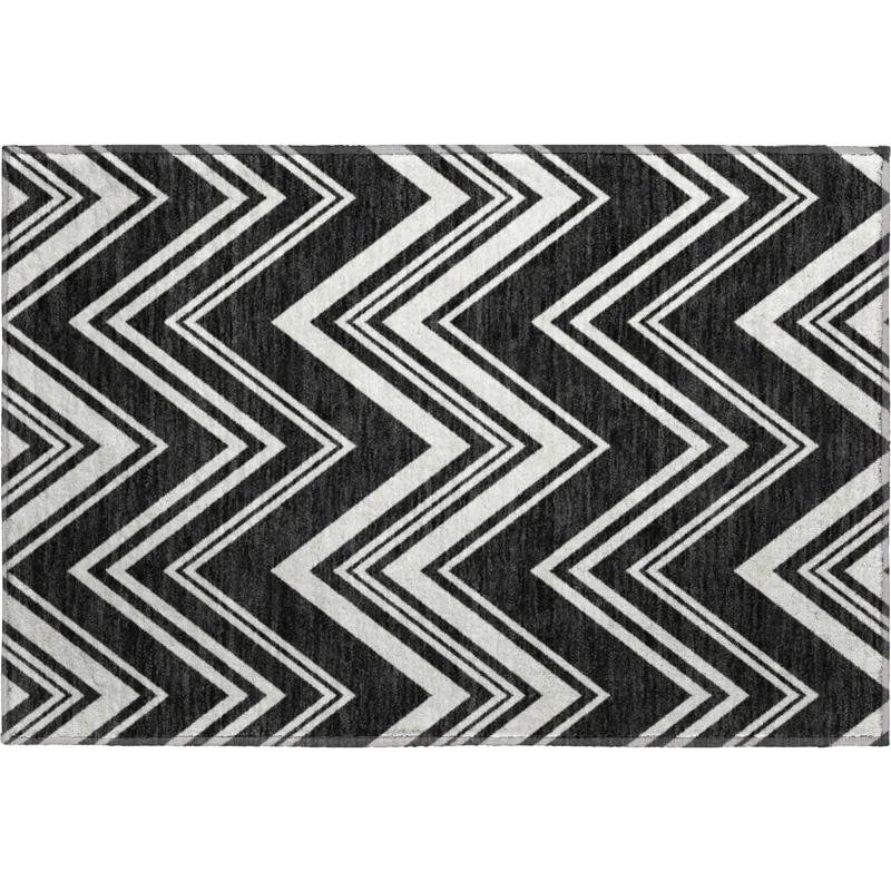 Luxury Washable Indoor/Outdoor The Reserve Black 1\'8\" x 2\'6\" Rug