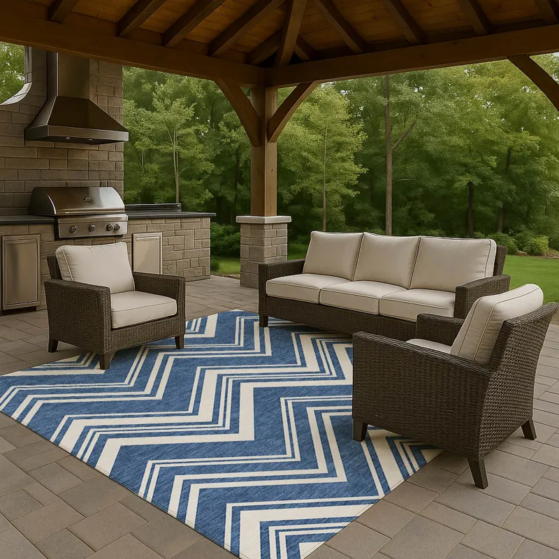 Luxury Washable Indoor/Outdoor The Reserve Blue 3\' x 5\' Rug