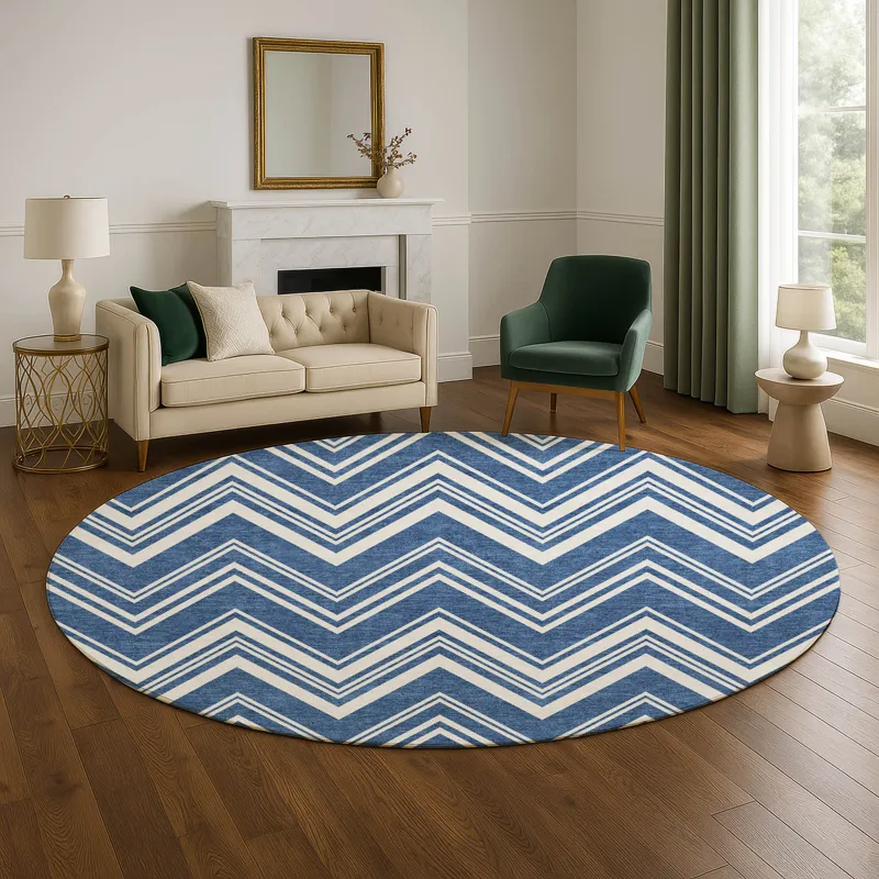 Luxury Washable Indoor/Outdoor The Reserve Blue 8\' x 8\' Round Rug