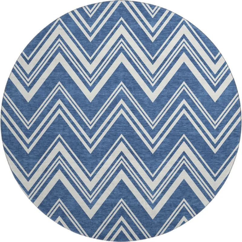 Luxury Washable Indoor/Outdoor The Reserve Blue 8\' x 8\' Round Rug