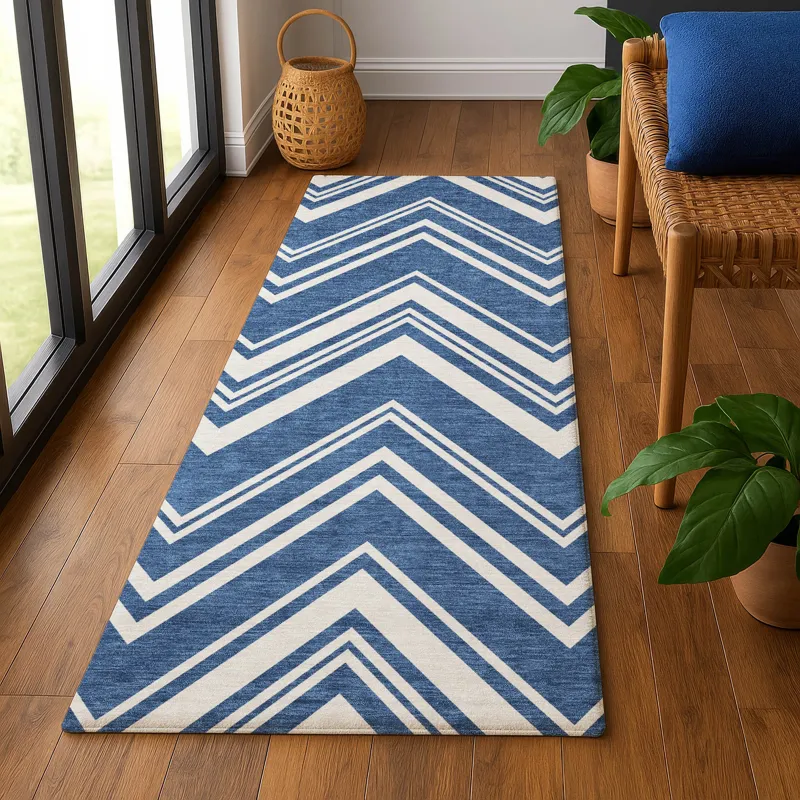 Luxury Washable Indoor/Outdoor The Reserve Blue 2\'3\" x 7\'6\" Runner Rug