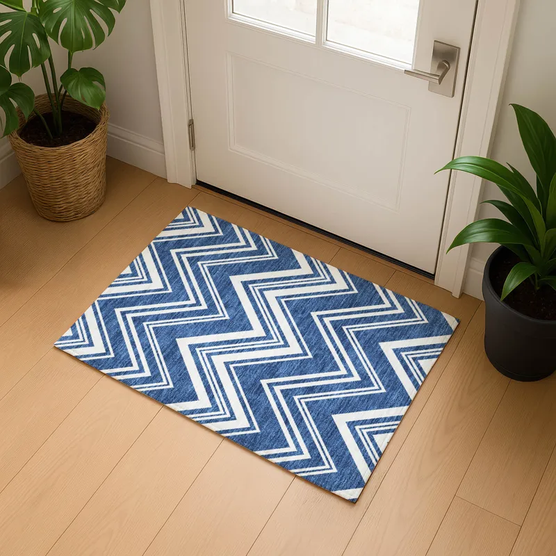 Luxury Washable Indoor/Outdoor The Reserve Blue 1\'8\" x 2\'6\" Rug