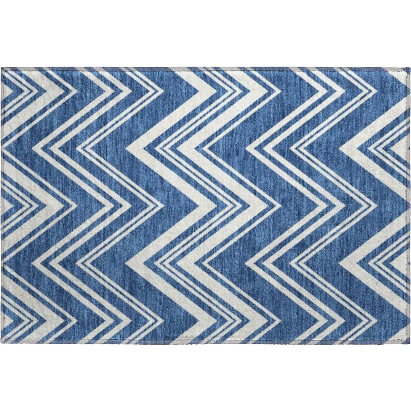 Luxury Washable Indoor/Outdoor The Reserve Blue 1\'8\" x 2\'6\" Rug