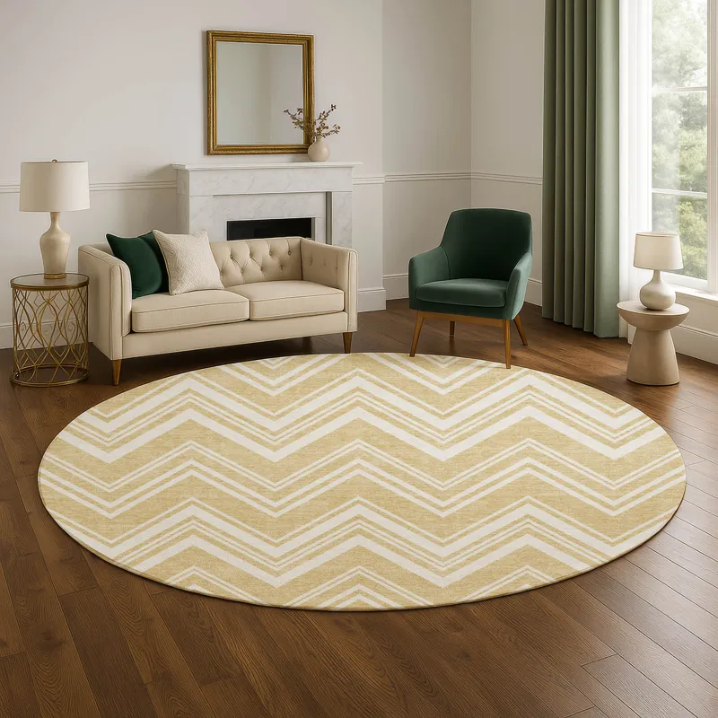 Luxury Washable Indoor/Outdoor The Reserve Honey 8\' x 8\' Round Rug