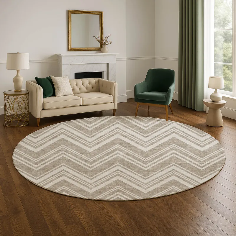 Luxury Washable Indoor/Outdoor The Reserve Khaki 8\' x 8\' Round Rug