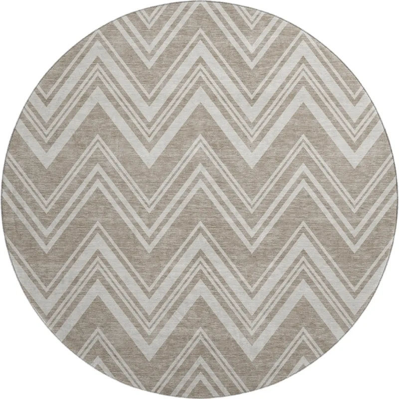 Luxury Washable Indoor/Outdoor The Reserve Khaki 8\' x 8\' Round Rug