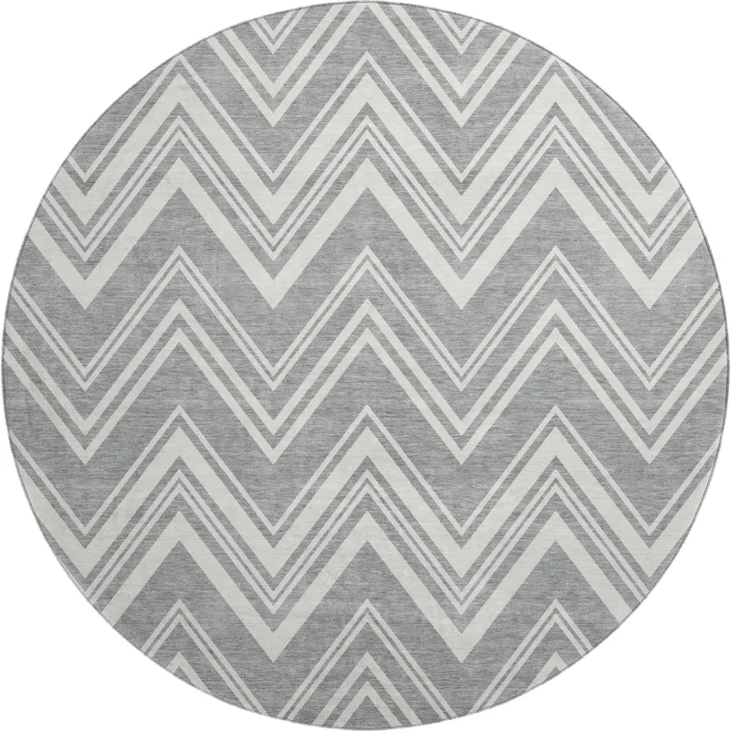 Luxury Washable Indoor/Outdoor The Reserve Pewter 8\' x 8\' Round Rug