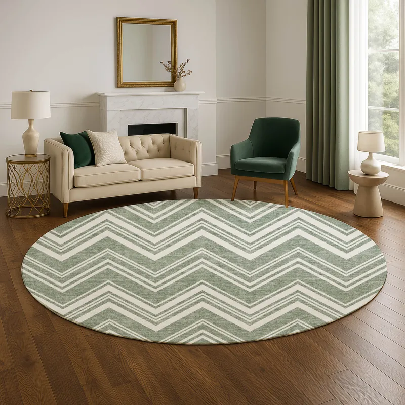 Luxury Washable Indoor/Outdoor The Reserve Sage 8\' x 8\' Round Rug
