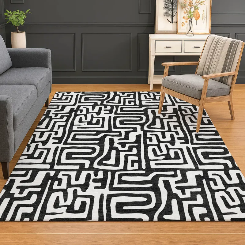 Luxury Washable Indoor/Outdoor The Reserve Black 5\' x 7\'6\" Rug