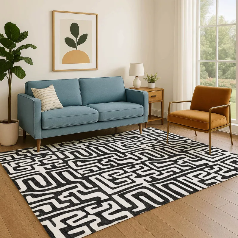 Luxury Washable Indoor/Outdoor The Reserve Black 5\' x 7\'6\" Rug