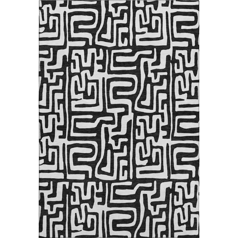 Luxury Washable Indoor/Outdoor The Reserve Black 5\' x 7\'6\" Rug