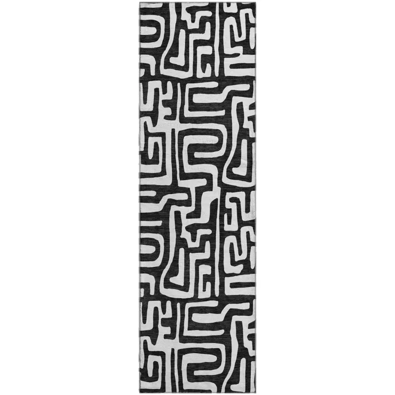 Luxury Washable Indoor/Outdoor The Reserve Black 2\'3\" x 7\'6\" Runner Rug
