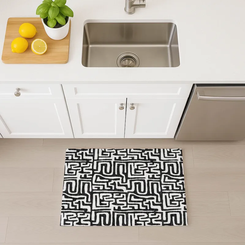 Luxury Washable Indoor/Outdoor The Reserve Black 1\'8\" x 2\'6\" Rug