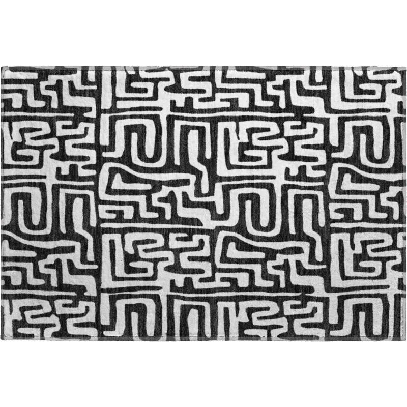 Luxury Washable Indoor/Outdoor The Reserve Black 1\'8\" x 2\'6\" Rug