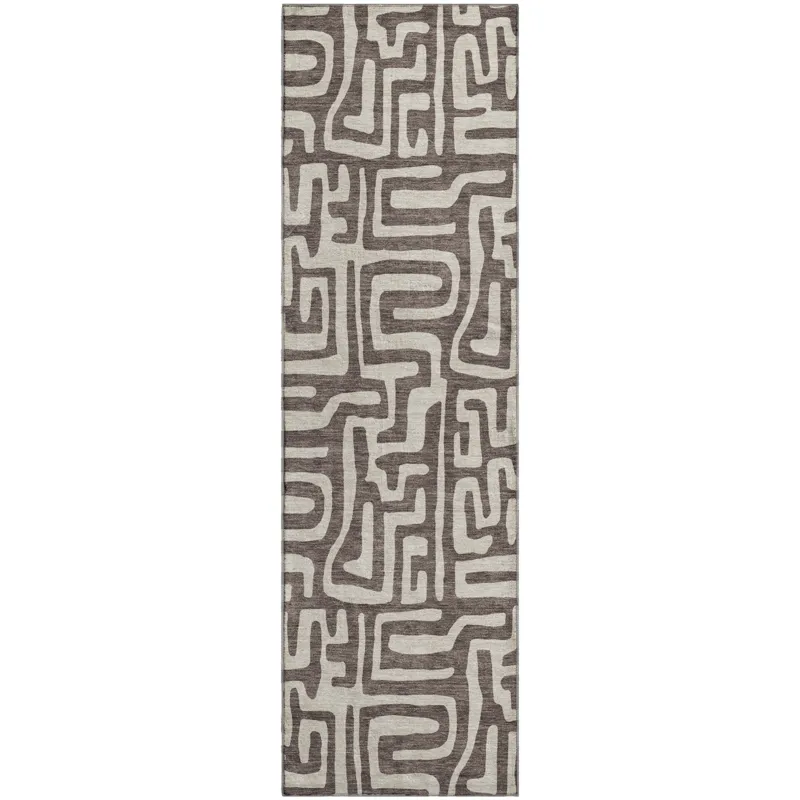 Luxury Washable Indoor/Outdoor The Reserve Chocolate 2\'3\" x 7\'6\" Runner Rug